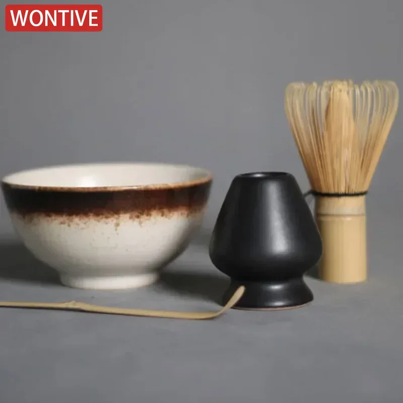 Matcha Tea Set Matcha Tea Tools Tea Ceremony Tools Tea Set 3/4pcs Handmade Home Easy Clean Matcha Tea Set Tool Stand Kit Bowl Whisk Scoop Gift Ceremony Traditional Japanese Accessories