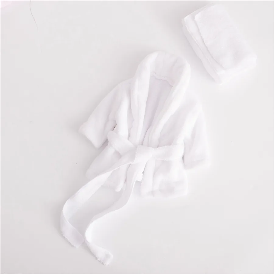 

Newborn Baby Bathrobe Belt White Thickened Cotton Fleece Cardigan Nightgown Scarf Tower 2 Pieces Bath Robes Photograph Props