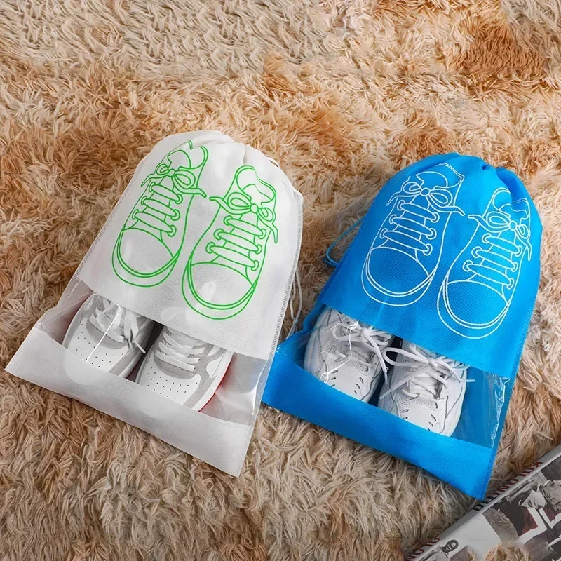 5/10pcs Shoe Storage Bag with Thickened Non-woven Fabric Strap Mouth Large Capacity Travel Waterproof Shoe Bag Moistureproof 5