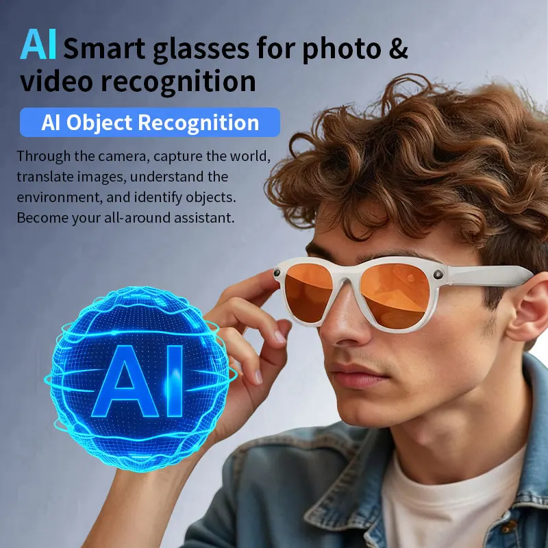 LIGE 2MP HD Camera AI Smart Glasses 720P Video Multifunction Bluetooth Call Voice Assistant Music Player Translate Sunglasses