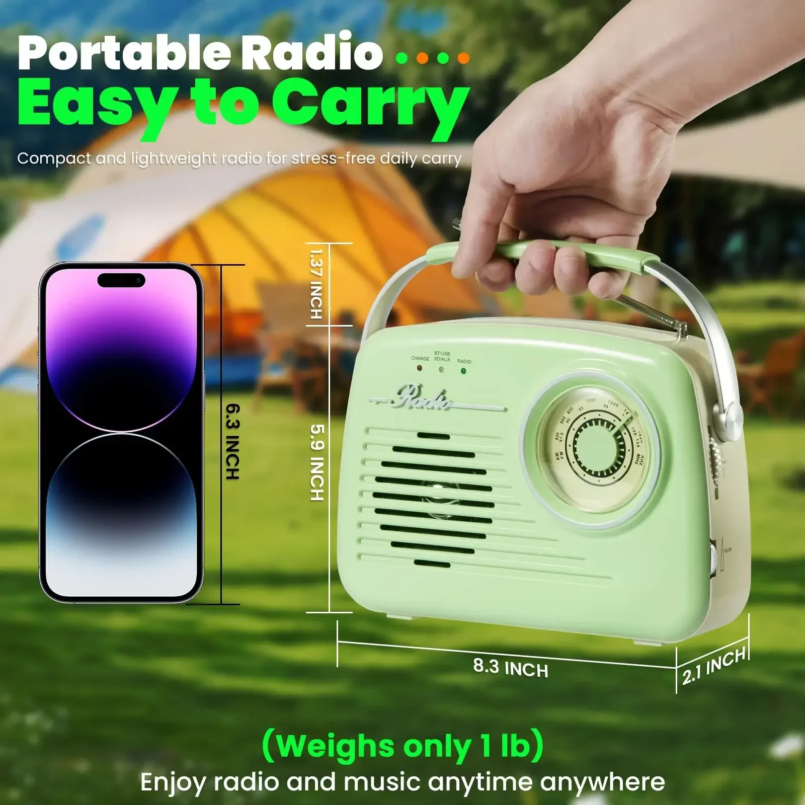 빈티지 다기능 블루투스 라디오 레트로 디자인 스피커 (USB, 블루투스, SD, FM, AUX 연결 기능 포함) 가정 및 사무실에 이상적