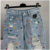 Street Trend DIY Women's Mid-length Jeans. Summer's New Fashionable Washed Ripped Straight Leg Casual Denim Shorts for Women