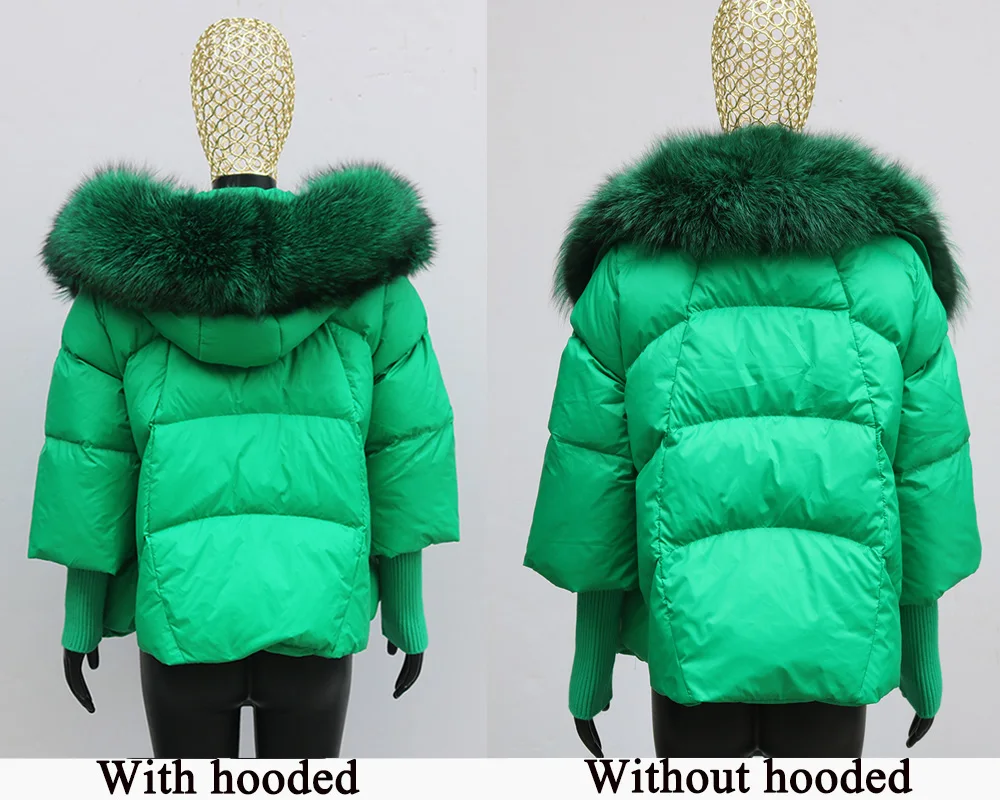 Female Large Fox Fur Collar Outerwear Thick Warm Fur Real Fur Coat Winter Jacket Women White Duck Down Jackets Hooded