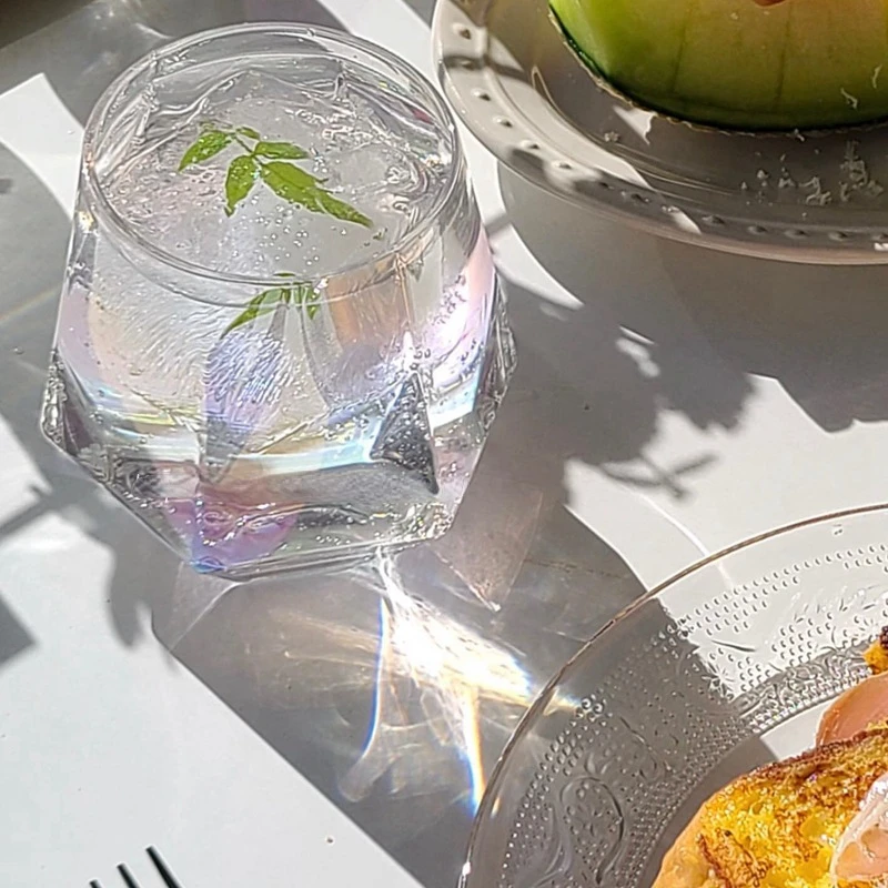 300ml Glass Hexagonal Transparent Water Glass Milk Juice Beverage Cup Foreign Wine Cup for Kitchen Home Cups Mug