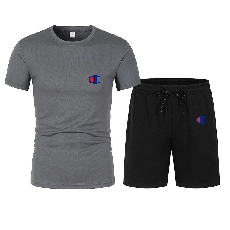 Summer fashion Korean sportswear men's short sleeved T-shirt+sports shorts set men's casual clothing men's jogging pants set