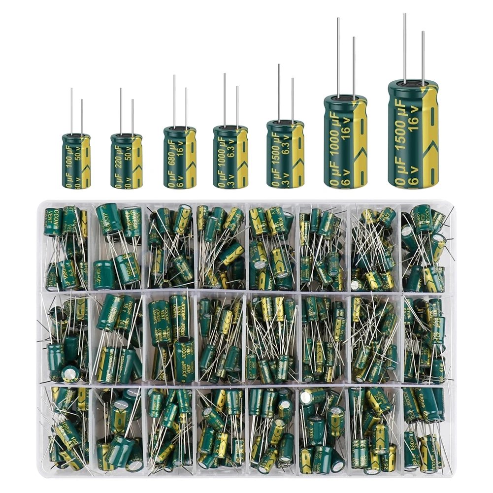 15/24/36 Values 225/460/925Pcs Aluminum Electrolytic Capacitor Kit High Frequency Low ESR Electrolytic Capacitor Assortment Kit