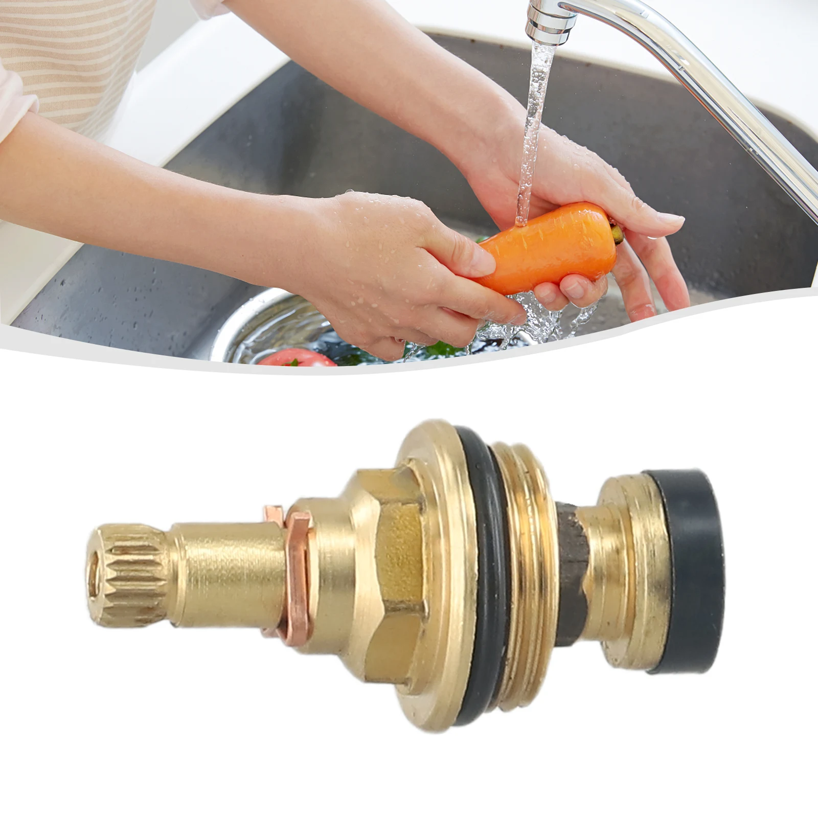 Brass Slow Opening Spool Faucet Hot And Cold Water Spool G1/2 Bsp 20 Tooth With Rubber Retaining Gasket Opening Valve Core