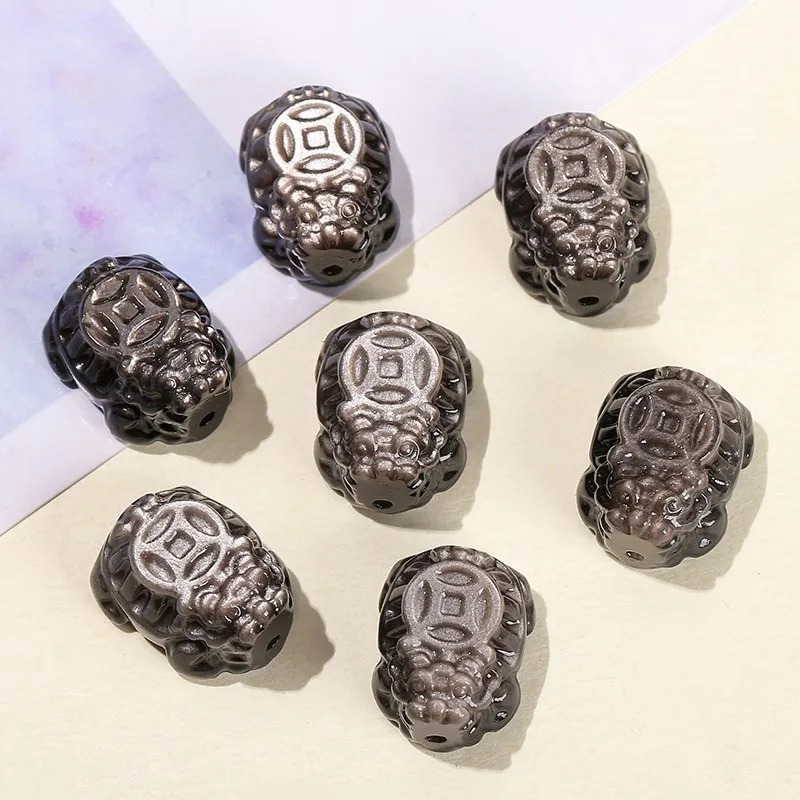 ⭐️天然石 ハンドメイド⭐️JJJドラゴン⭐️ 1 Pc Natural Silver Obsidian Stone Carved Dragon Turtle