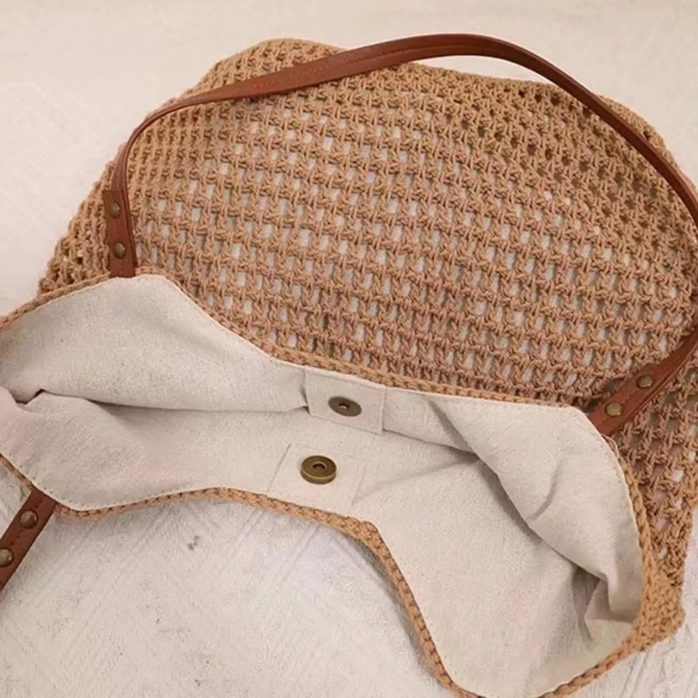 Women's Backpack Handmade Weaving Handbag Shoulder Bag Literary Retro Beach Holiday Outdoor Camping Picnic Bag