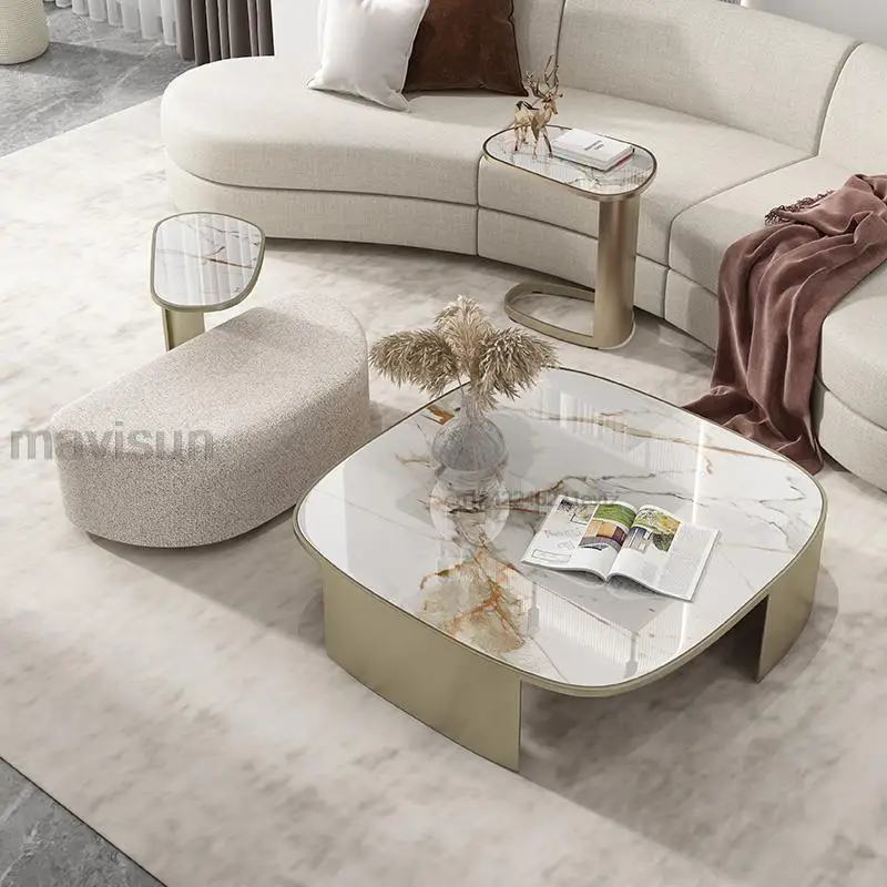 Mavisun Italian Design Coffee Table Set Of 3 Combination Stainless Steel Bases Sintered Stone Marble Living Room Center Table