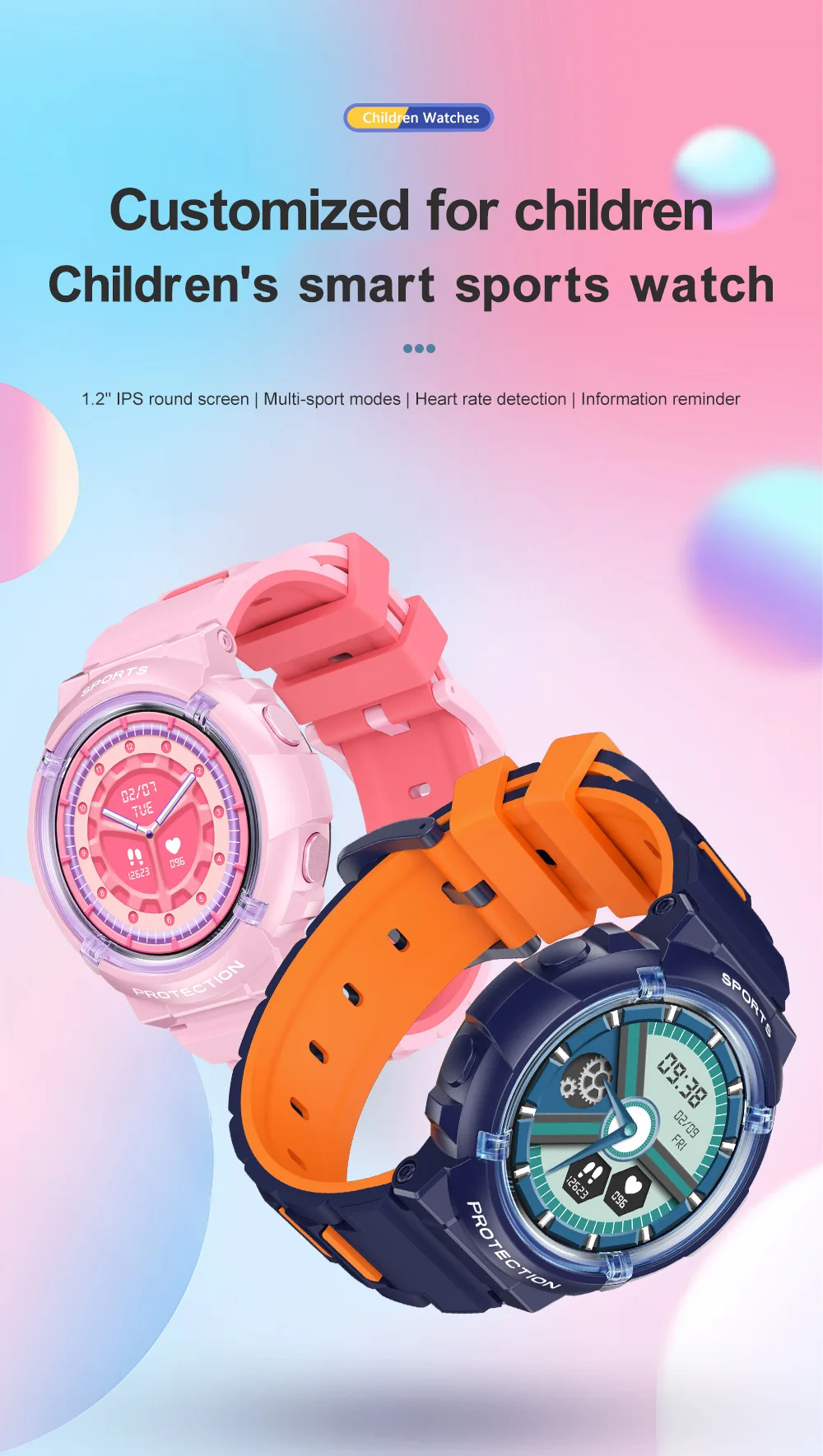 

New HT19 children's smartwatch 1.28 round screen IP68 waterproof teenage student watch multi-language