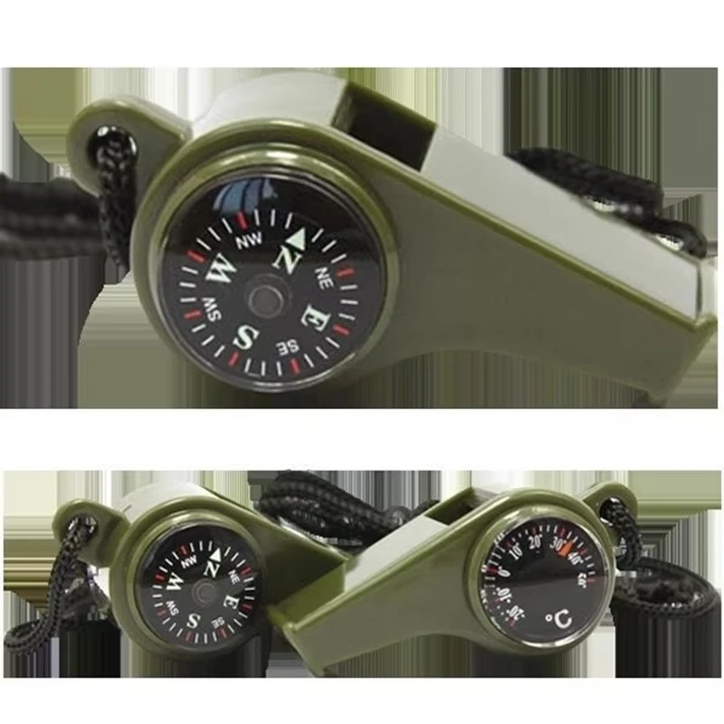 3 in1 Camping Hiking Emergency Survival Gear Whistle Compass Thermometer Outdoor Need ArmyGreen Color Rope survival whistle survival tool