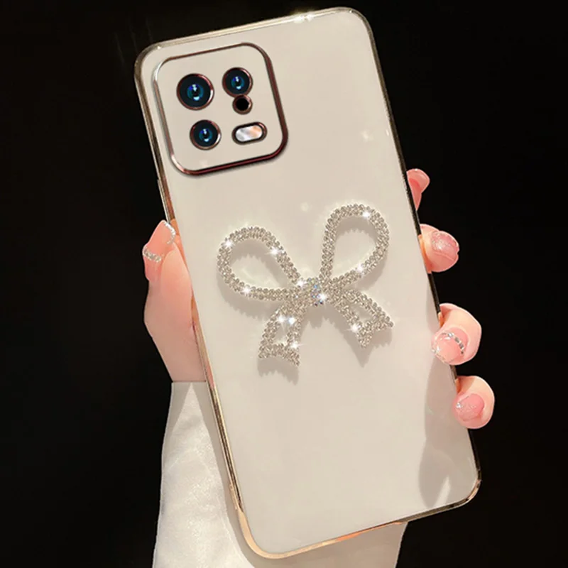

Luxury Diamond Bow Case For Xiaomi Poco X5 M4 Pro X3 NFC 11 11T 12 13Lite Plating Silicone Cover For Redmi Note 7 8T 9T K60 K50