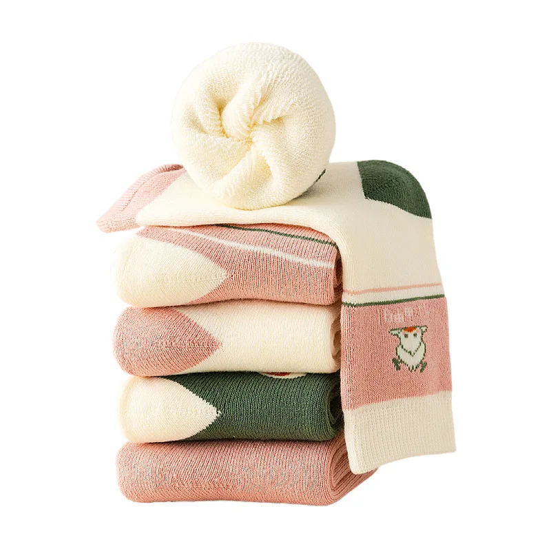 Miaoyoutong-calcetines térmicos de algodón para niño y niña, medias cortas, cálidas y suaves, gruesas, de felpa, para la nieve, 5 pares por lote
