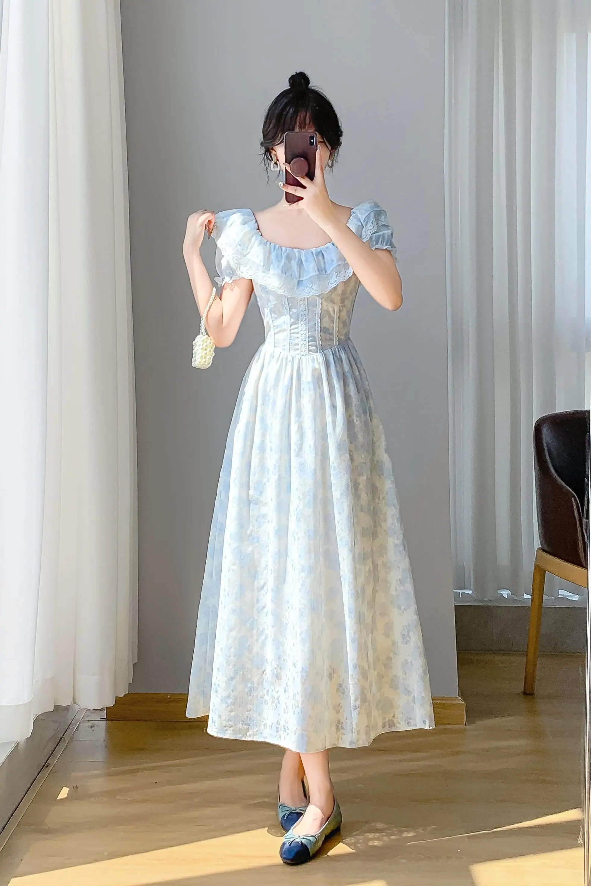 French Court Style Retro Dresses Women Puff Sleeves Cute