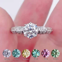 

Big Sale Moissanite Rings Jewelry Blue Pink Yellow Green Cyan Engagement Diamond Rings S925 Silver For Women Anniversary Gifts