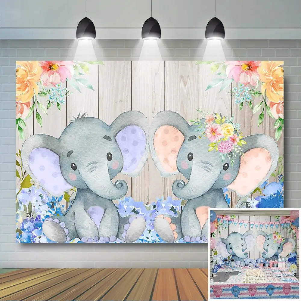 Mocsicka Elefante Gender Reveal Party Background Flower Rustic Wood Background Boy O Girl Gender Reveal Baby Shower Party Decor
