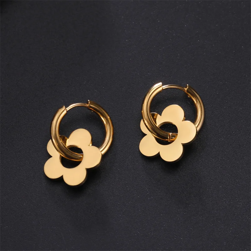 Edelstahl Ohrringe Frau Mond Stern Blume Anhänger Creolen 2023 Neue Leben des Baumes kolczyki Schmuck aretes de mujer – Detail 17