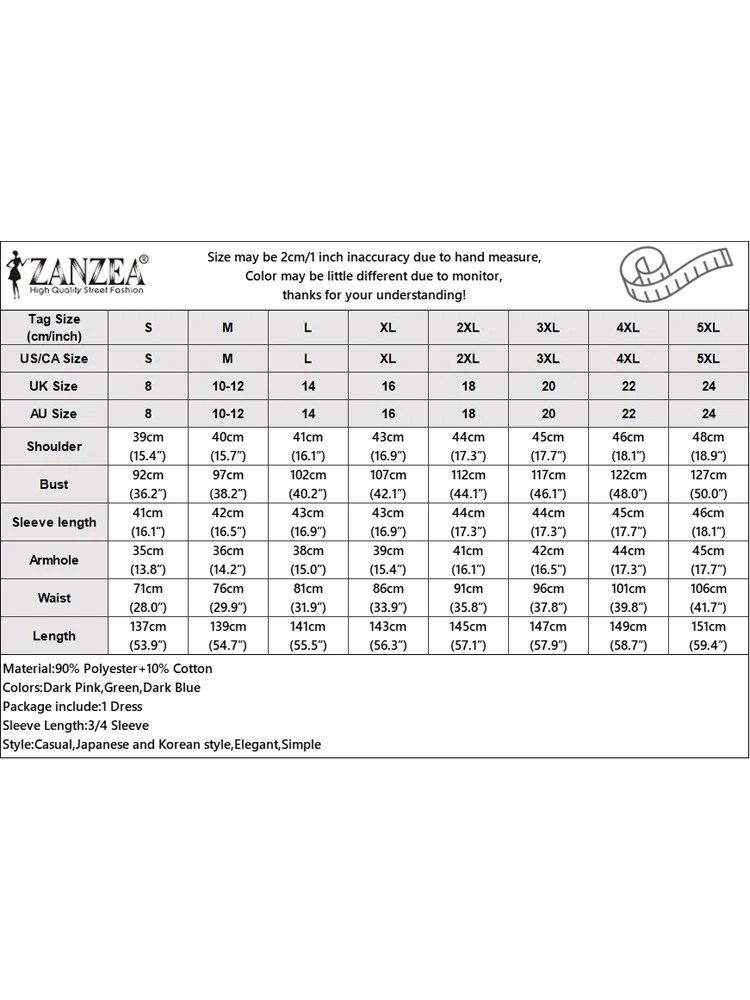 ZANZEA Elegant Maxi Long Dress Women 3/4 Sleeve Office Sundress 2025 Fashion A-Line Party Vestido Solid European Casual Robe 6