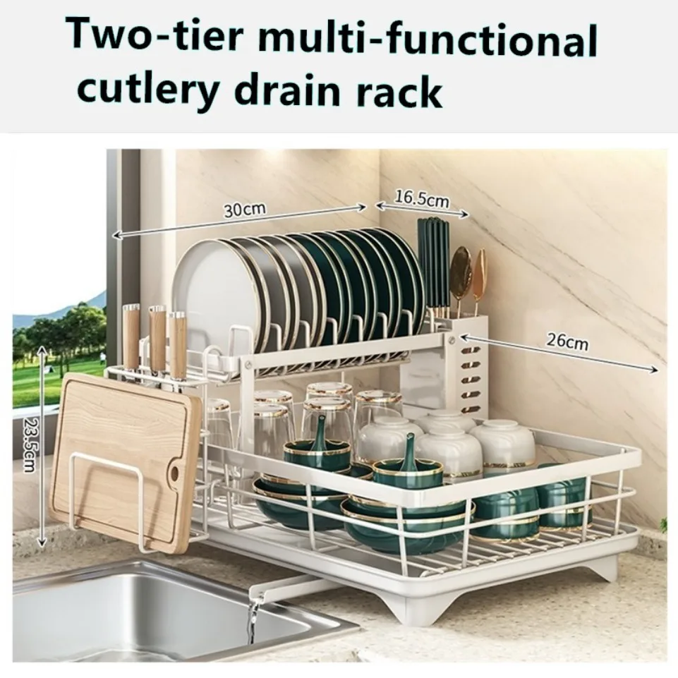 Adjustable Stainless Steel Dish Drying Rack 2 Tier Kitchen Storage ...