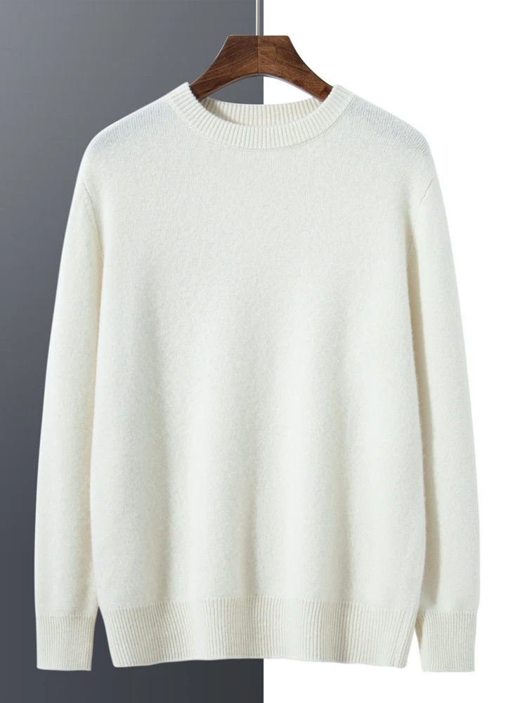 Light Luxury New Men's Sweater Autumn Winter Thick 100% Goat Cashmere O- Neck Pullovers Men Large Size Knitwear Youth Jumper