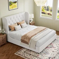 Full Size Bed Frame with Velvet Tufted Headboard, Curved Wingback Design, Wooden Slats Support, Upholstered Bed Frame 1