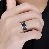 Trendy Men Ring Jewelry Adjustable Finger Accessorie Male Silver Plated Ring Fashion Flower Rectangle Crystal 2