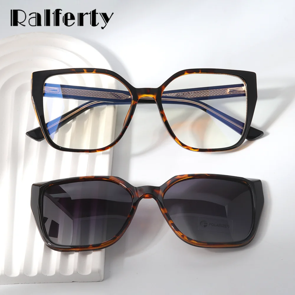 Ralferty Polarized Magnetic Sunglasses Women Designer 2 In 1 Clip On Glasses Lady Driving Sunglass Prescription 0 Diopter Lens 4