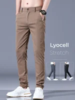 Spring Summer Men's Clothing Slim Fit Fashion Casual Pants Korean Men Lyocell Fabric Stretch Breathable Business Trousers