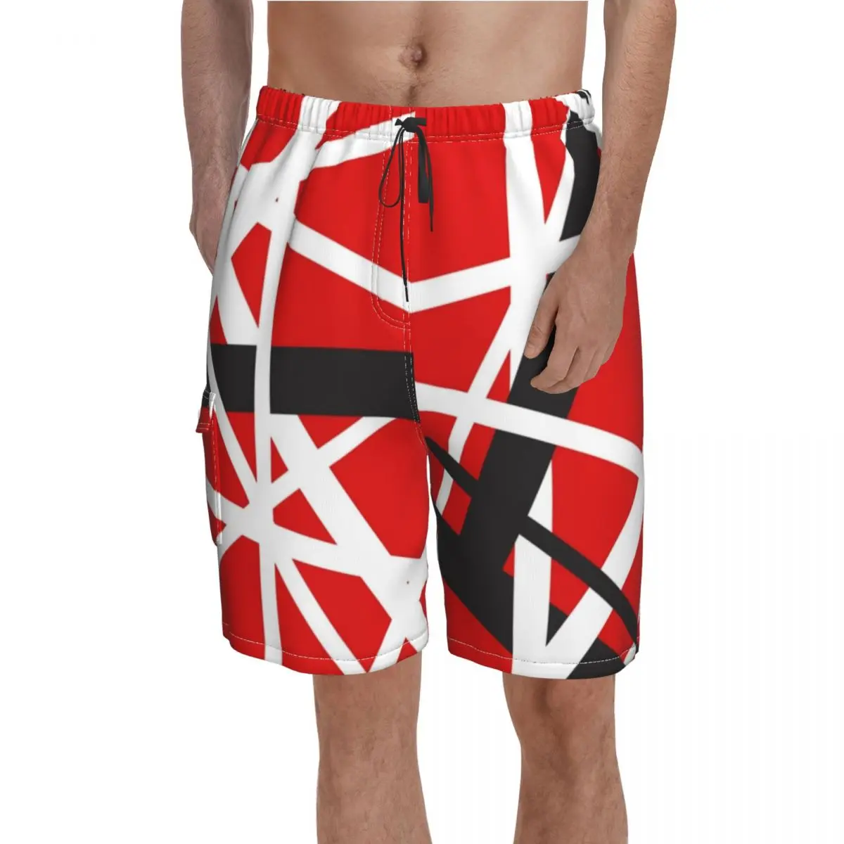 

Van Halen Board Shorts EVH 5150 STRIPES Board Short Pants Elastic Waist Classic Design Swimming Trunks Plus Size