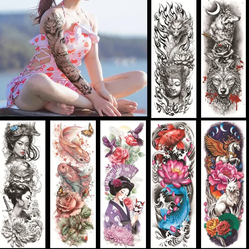 2pcs set Full Sleeve Temporary Tattoos for Men Women Arms Tribal Sailor Angel Fake Tattoos Stickers