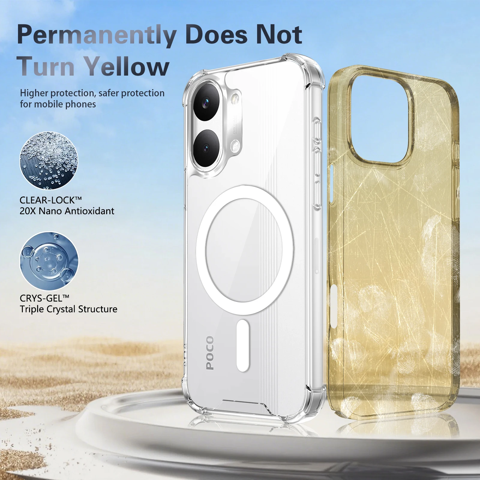 Magnetic Transparent Airbag Shockproof Phone Case with PC+TPU Protection Cover