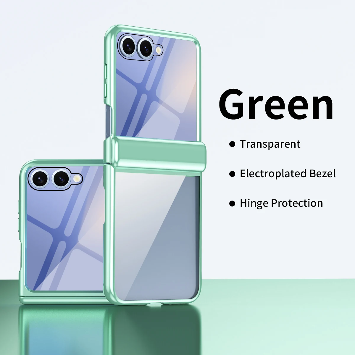 Premium High Clear Plating Shockproof Flip Phone Case with Hinged Glass Film Protection