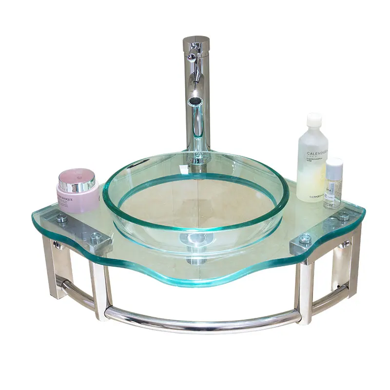 กระจกนิรภัยอ่างล้างหน้าในครัวเรือน Mini Small Apartment สามเหลี่ยมอ่างล้างหน้าห้องน้ําติดผนังประเภท 1