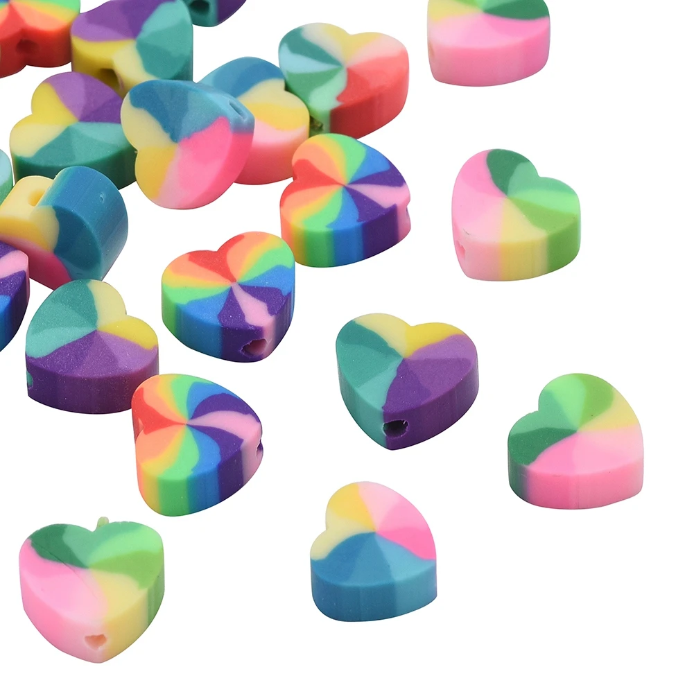

PandaHall 100Pcs 5 Styles Handmade Polymer Clay Heart Shape Beads Rainbow Color Heart Beads for DIY Bracelet Necklace Making