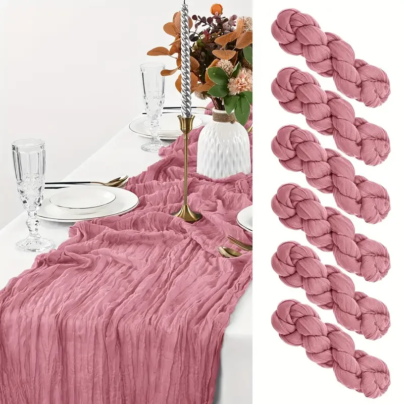 6PCS Gauze Table Runner Wedding Semi-Sheer Vintage Cheesecloth Dining Party Christmas Banquet Arches Cake Wholesale Table Decor 3