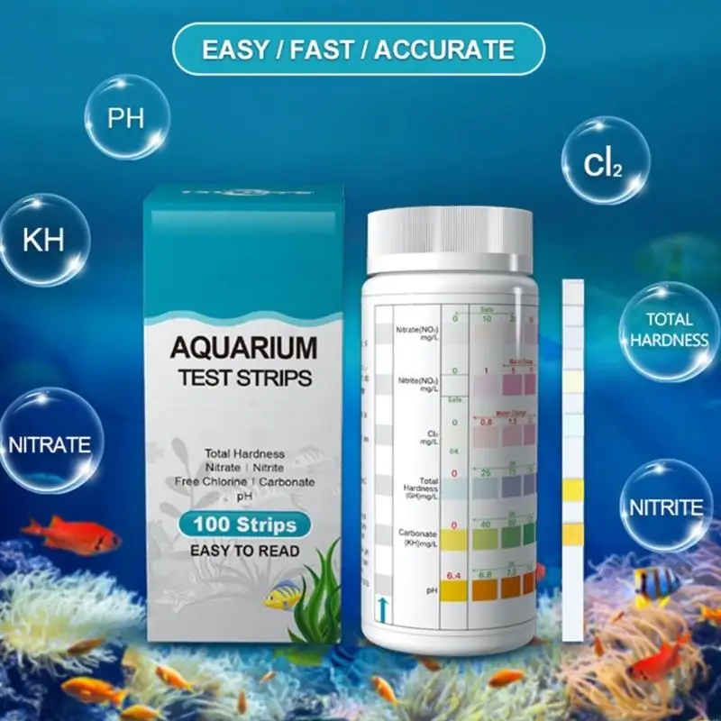 F68D 6 in 1 Aquarium Testing Strips for Pool Pond Test Strips for Fish Portable