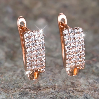White Zircon Small Round Stone Hoop Earrings For Women Charm Rose Gold Color Tiny Earring Wedding Jewelry Gift