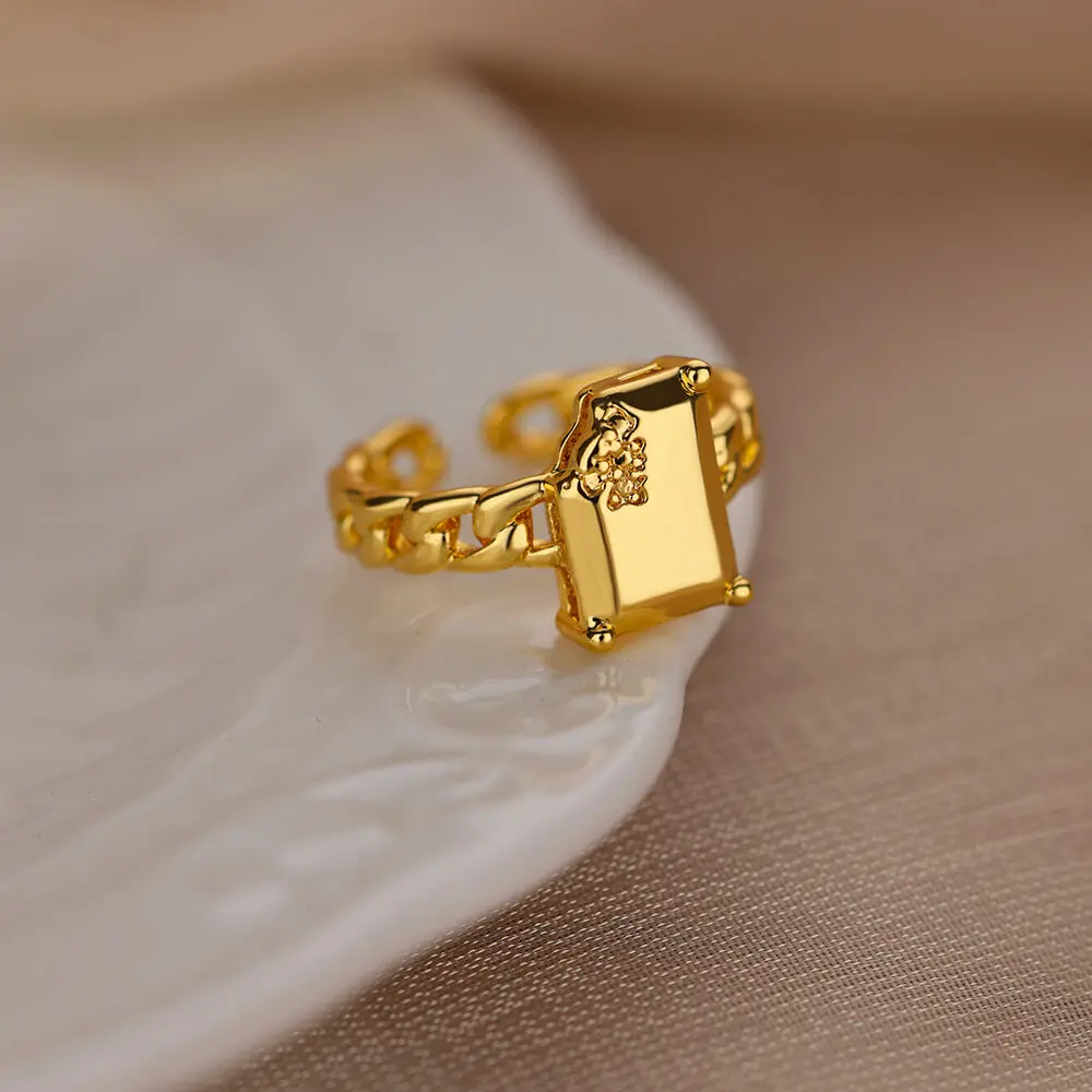 Fashion Rings Womens Gold Color Stainless Steel Adjustable Geometric