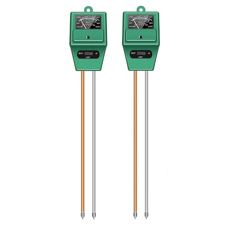 

2 Pcs 3-In-1 Moisture Meter Light & PH Tester For Plant Care For Garden/Lawn/Farm/Indoor&Outdoor Green 200Mm Metal Probe