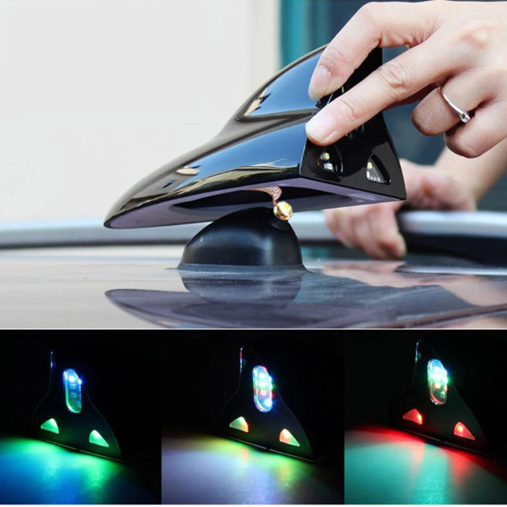 

Solar Car warning lights Universal Shark Fin Antenna Light LED Anti Collision Light Automobile Modeling Decorating Accessorie
