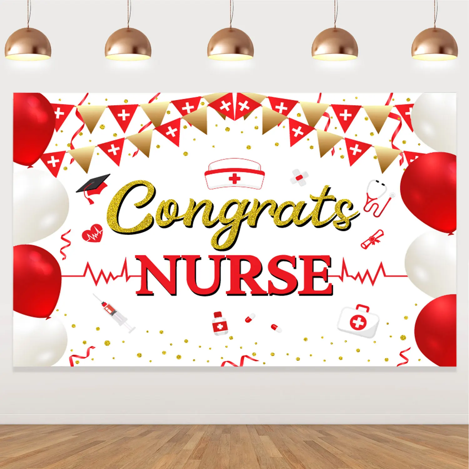 

Jollyboom Nurse Graduation Party Banner Congrats Nurse Backdrop Photo Prop Background 2023 RN Graduation Party Decorations