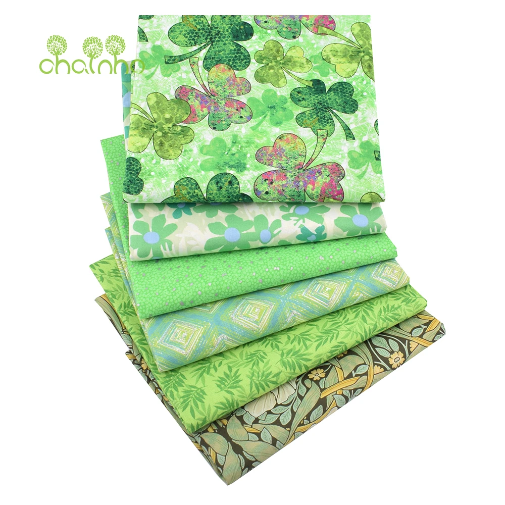 Chainho,Green Floral Printed Plain Cotton Fabric,Patchwork Clothes,DIY Quilting & Sewing Crafts,Cushions,Bags Handmade Material