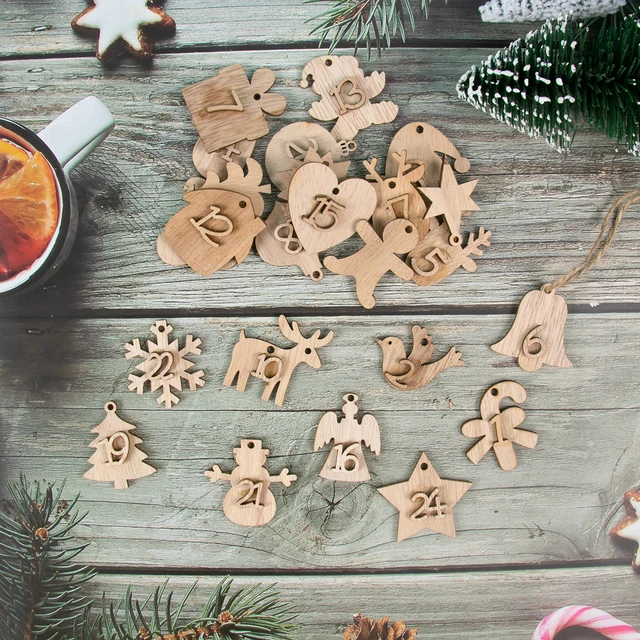 Numeri Legno Per Calendario Avvento - Set Da 48 Pezzi Con Ciondolo - Foto 8