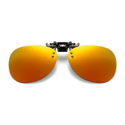 Rimless Round Polarized Flip - Up Oversized Sunglasses with Blue Mirror Lens (7 Mirror Orange)