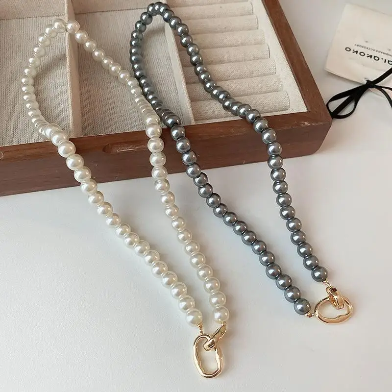 New Arrival Korean Elegant Temperament Gray Pearl Clavicle Chain