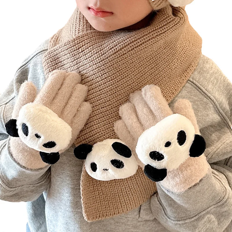 Child Gloves Panda Pattern Knitted Baby Gloves Winter Thicken Mittens Full Finger Mittens Infant Newborn for Kids 1-4Y