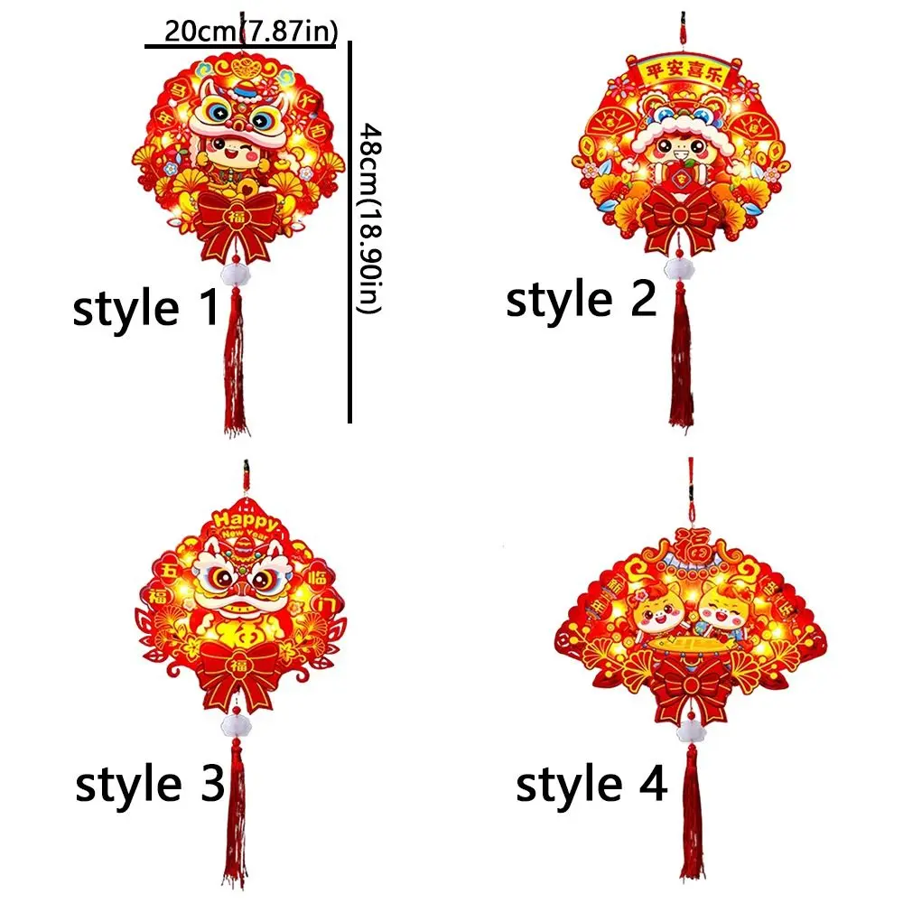 Blessing Fu Character Pendant Traditional DIY Cartoon New Year Lucky Pendant with Light String Handmade Wall Hanging Ornament