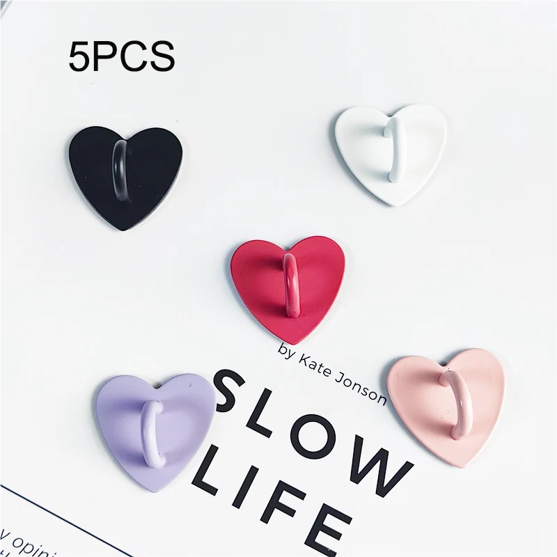 Heart-Shaped Metal Phone Ring Holder – Self-Adhesive Charm and Pendant Hook Accessory
