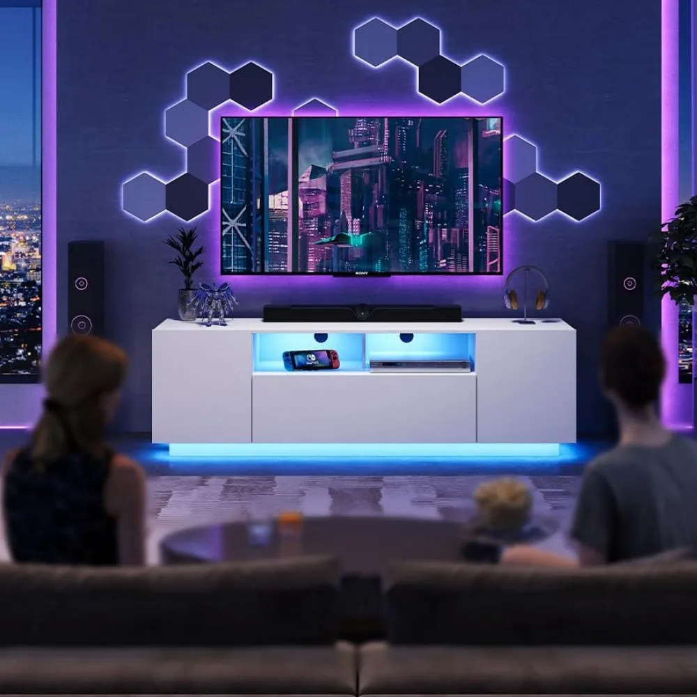TV Stand for 65 Inch TV, Modern Entertainment Center with LED, TV Console with Storage Cabinet, TV Stands for Living Room 6